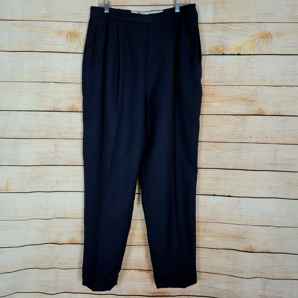 Christian Trapani Womens 16 Navy Blue Pants Pure New‎ Wool Side Zip High Waist